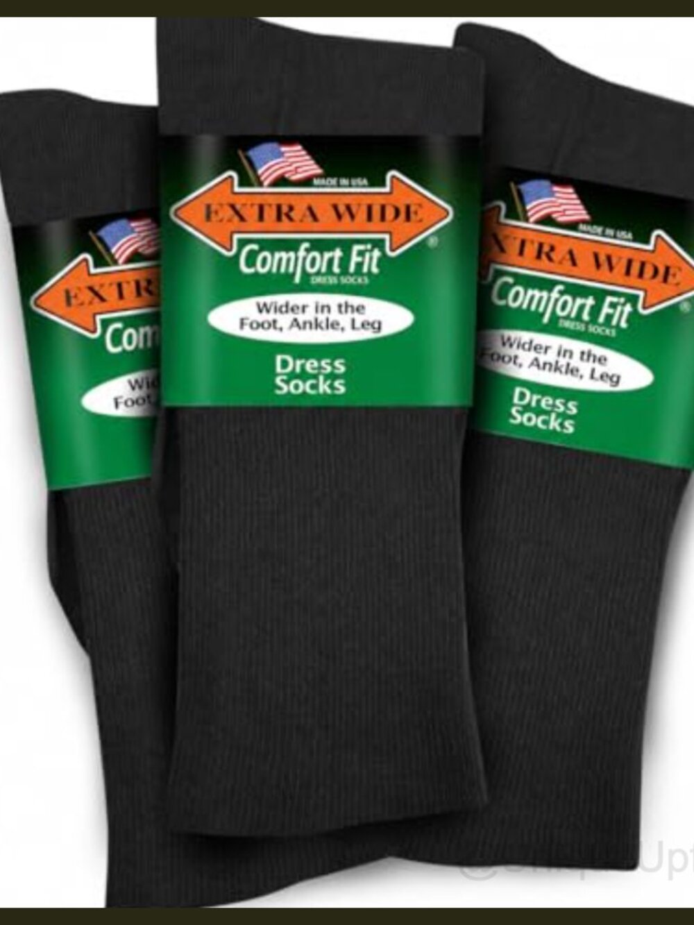 Extra Wide Dress Socks 3 Pack Non-Binding Up to 6E Made in USA Calf Socks